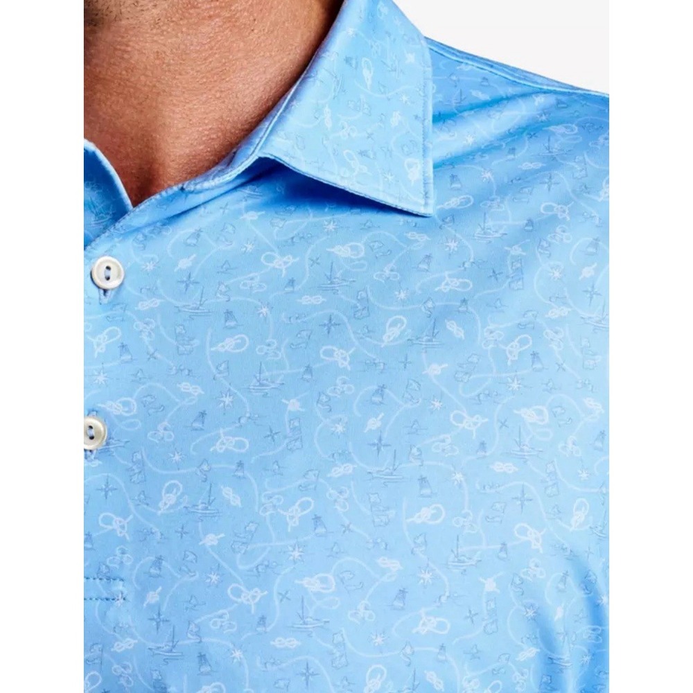 NWT Peter Millar "Show Me The Way" Sailing Print Polo Golf Shirt CBLU BLUE XXL - Picture 2 of 12